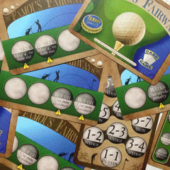 Two player golf card game, Famous Fairways (photo: scattered cards)