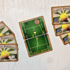 Two player tennis card game, Famous Forehand (photo: game in play)