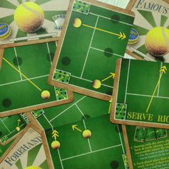 Two player tennis card game, Famous Forehand (photo: scattered cards)
