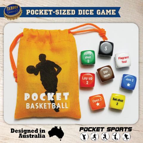 Pocket Basketball Dice Game: a pocket-sized basketball dice game designed in Australia by Pocket Sports - product photo