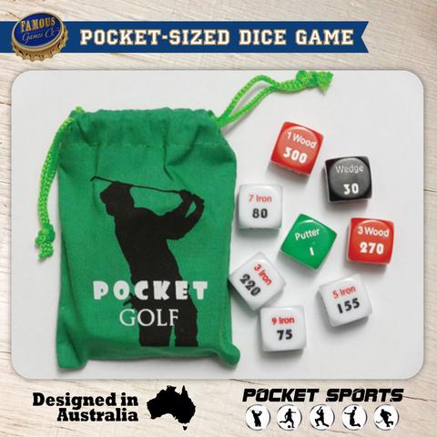 Pocket Golf Dice Game: a pocket-sized golfing dice game designed in Australia by Pocket Sports - product photo
